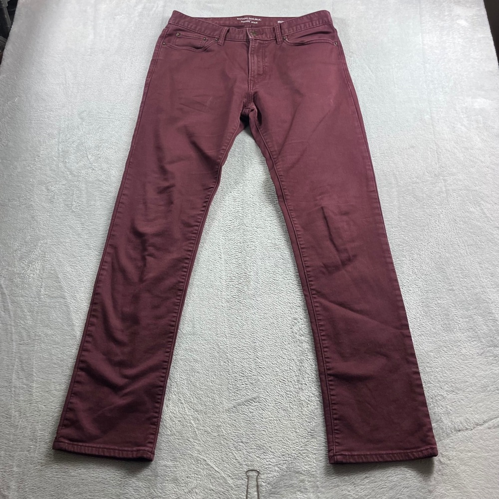 Banana Republic Travel Jean Mens 32x34 Slim Fit Burgundy Maroon Stretch Pants